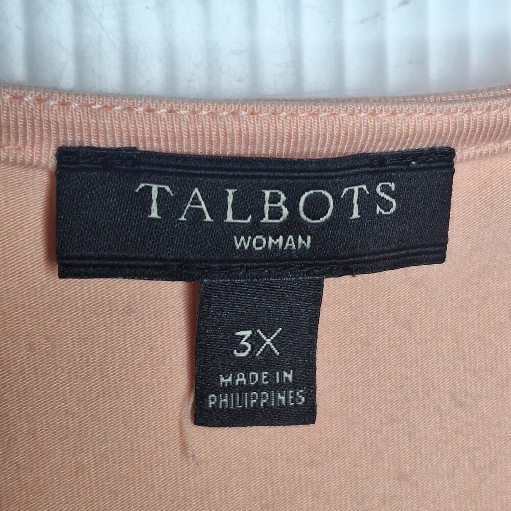 Talbots Woman Faux Wrap Top 3X Stretch Jersey 3/4 Sleeve Peach Ruched V-Neck - Picture 3 of 8